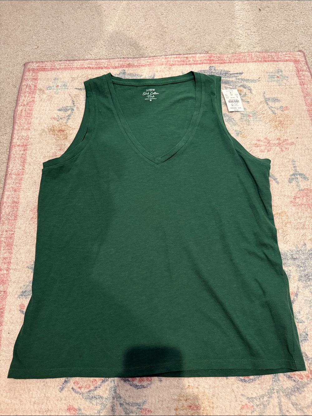 NWT J. Crew 100% cotton v neck slub cotton tank in dark green